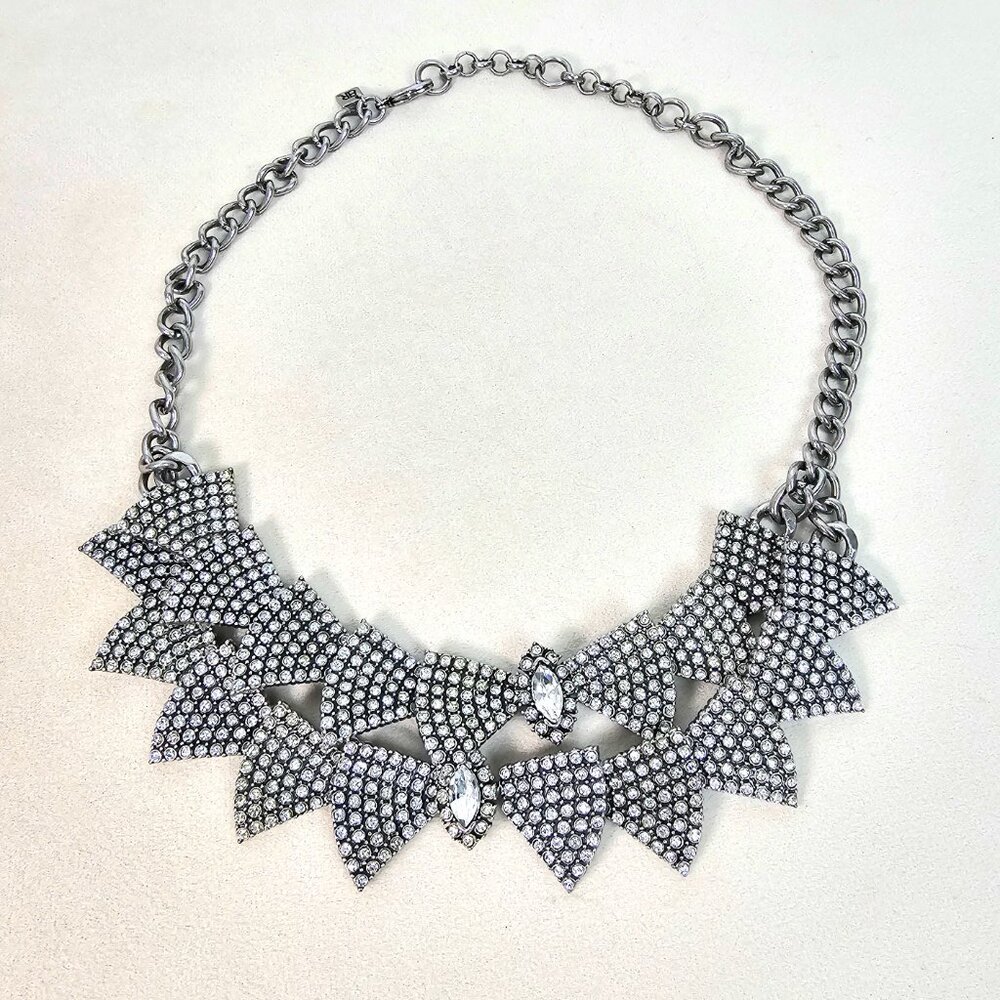 Banana Republic Silver Rhinestone Bow Bib Statement Necklace